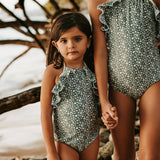 Linda One Piece Swimsuit Shell Print Sage