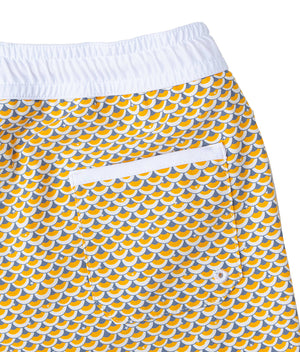 Men's Swim short Tommaso - Scales print mango yellow and pebble