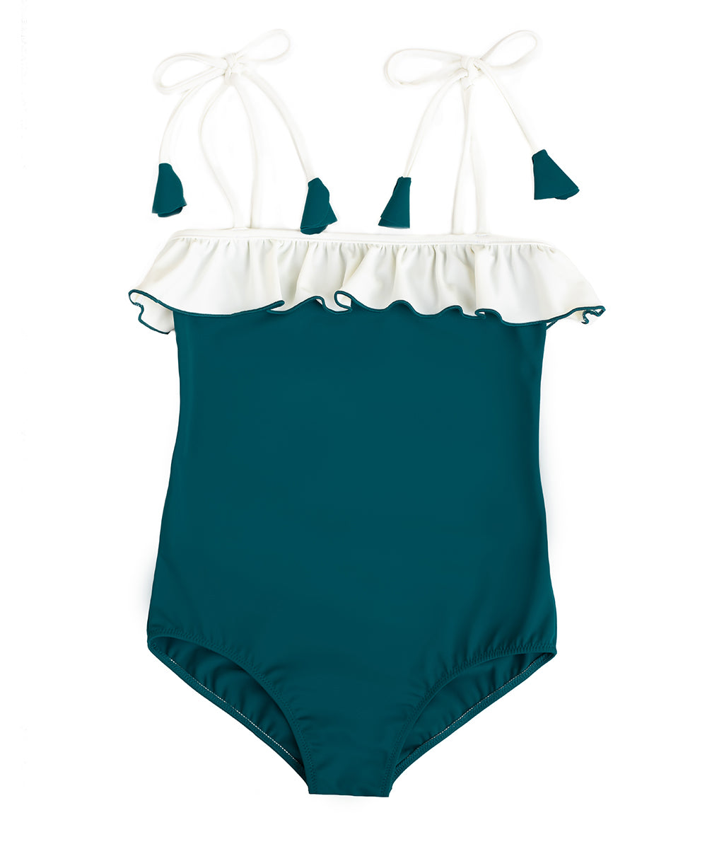 Lily One Piece in Teal & Ivory