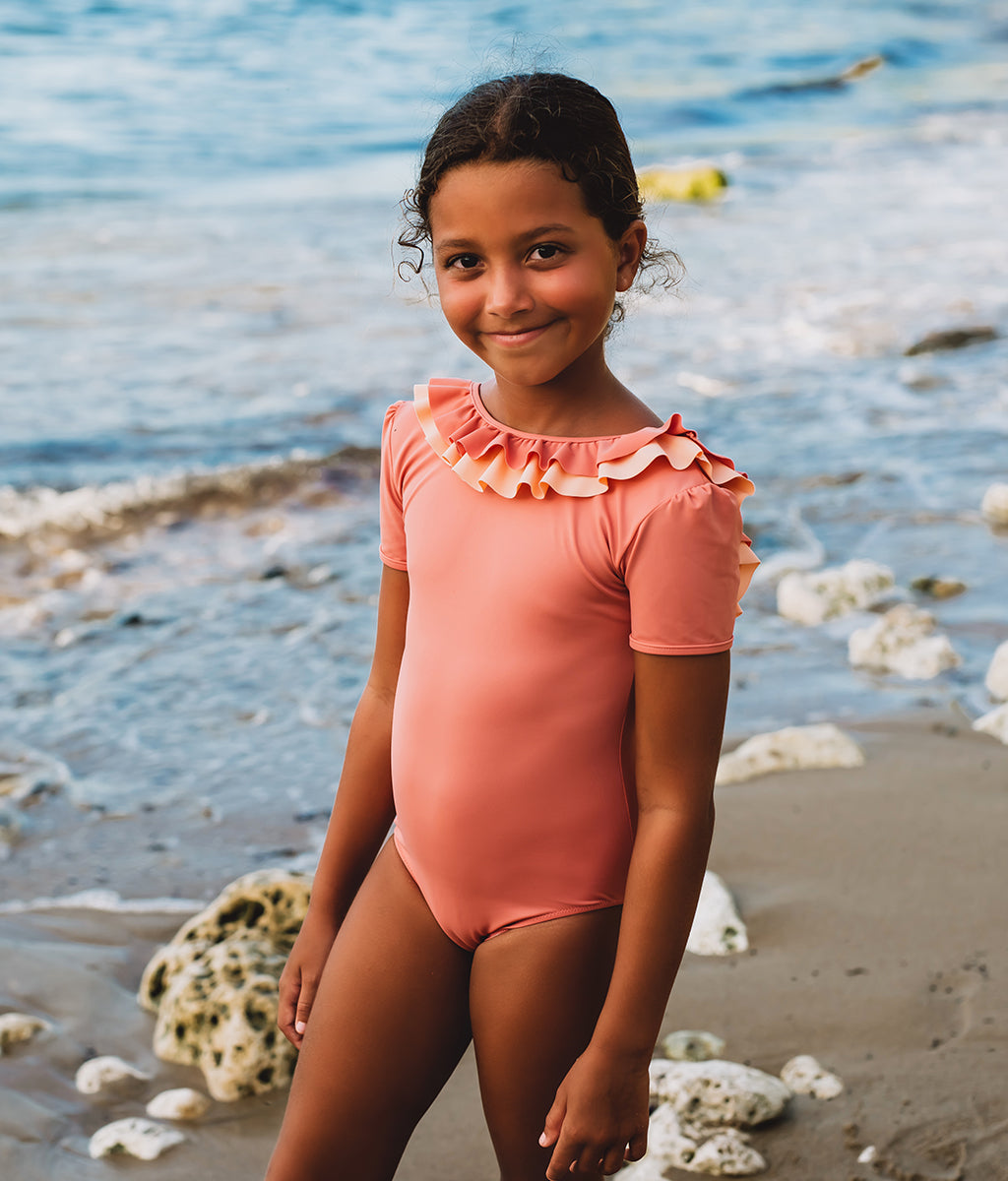 Carlotta Surf Suit in Coral Pink & Peach Pink - Folpetto
