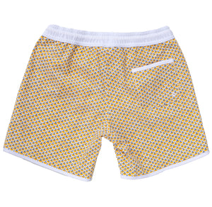 Men's Swim short Tommaso - Scales print mango yellow and pebble