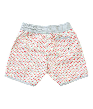 Swimshort Tommaso - Scales print in cloud grey and mandarinred